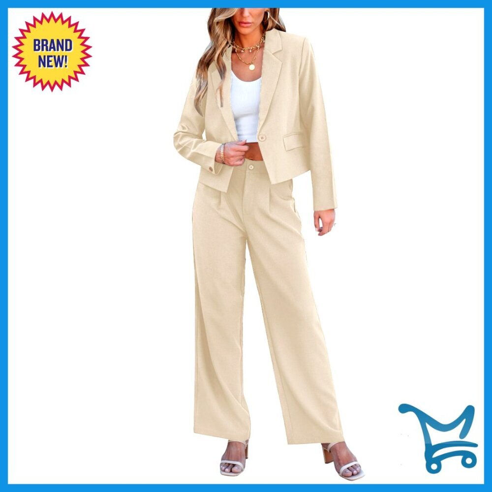 Cropped Blazer Wide Leg Pants Suit Set Business Casual Office Work
